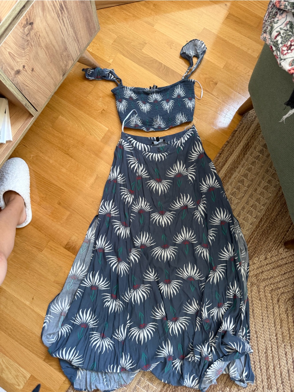 Lulu's Navy Floral Maxi skirt with matching top